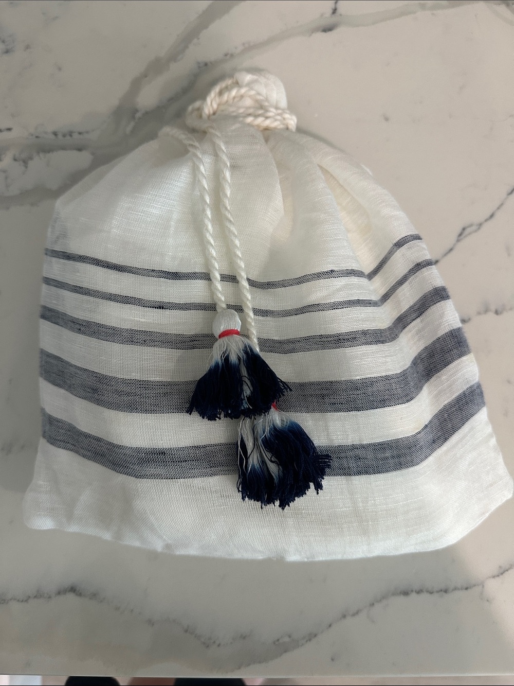 Lightweight White Kimono Wrap with Navy Stripe Detail in Pouch - Picture 6 of 6